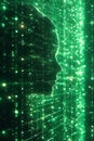 Dynamic digital matrix with green code, futuristic streaming data background, cyber tech, Portrait Images Generative AI Royalty Free Stock Photo
