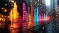Dynamic Digital Music Equalizer Visualization with Vibrant Colorful Bars and Bokeh Lights Royalty Free Stock Photo
