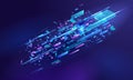 Dynamic digital network flow. Abstract isometric tech fragments, glowing lines. AI, blockchain infrastructure concept for data Royalty Free Stock Photo