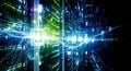 Dynamic digital network visualization within a futuristic server environment, symbolizing advanced technology, data processing, Royalty Free Stock Photo