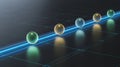 Dynamic Digital Pathway with Luminous Spheres on a Futuristic Grid, Representing Data Flow, Connection, and Technological Progress Royalty Free Stock Photo