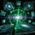 Futuristic holographic interface with glowing core. Royalty Free Stock Photo