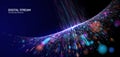 Dynamic digital stream. Abstract multi-color wave of tech particles. Futuristic network connection for big data, AI, high-speed Royalty Free Stock Photo
