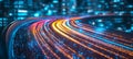 Dynamic Digital Stream on a Speeding Road with Blurred Lights Representing Fast Data Transmission Royalty Free Stock Photo