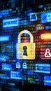 Dynamic digital tableau conveys urgency of cybersecurity through bold colors and binary codes