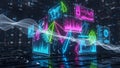 Futuristic Digital Data Visualization with Glowing Graphs and Geometric Shapes technology Royalty Free Stock Photo