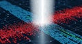 Illuminated binary data streams colliding in a digital network with glowing particles and futuristic lines Royalty Free Stock Photo