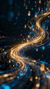 A dynamic digital wave composed of glowing binary code and light trails symbolizing data flow and connectivity in a futuristic Royalty Free Stock Photo