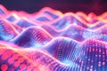 Dynamic digital waves with glowing blue and pink particles, representing modern technology and connectivity. Royalty Free Stock Photo