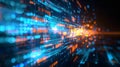 a dynamic display of binary code, symbolizing data transfer with numbers glowing in blue and orange, creating a sense of digital Royalty Free Stock Photo