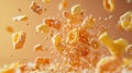 A dynamic display of cereal pieces in mid-air, showcasing texture and motion Royalty Free Stock Photo