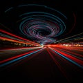 Dynamic display of colorful light trails in a night scene, showcasing long-exposure photography