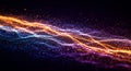 A dynamic display of colorful particles resembling a flow of energy or data across a dark background