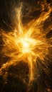 A dynamic display of yellow particles bursts forth, creating a radiant wave of energy that scatters outward