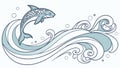 Dynamic dolphin leaping over stylized waves, vector design Generative AI Royalty Free Stock Photo