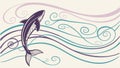 Dynamic Dolphin Leaping Over Stylized Waves, vector design Generative AI Royalty Free Stock Photo