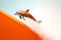 Dynamic Dolphin with Surfer\'s Board Portrait. Generative AI illustration Royalty Free Stock Photo
