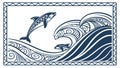Dynamic Dolphins & Ocean Waves Pattern Border, vector design Generative AI Royalty Free Stock Photo