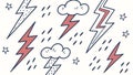 Dynamic Doodle Lightning and Rain Pattern, vector design Generative AI Royalty Free Stock Photo
