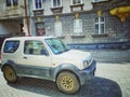 Dynamic driving of Suzuki Jimny on an old street