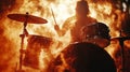 Dynamic Drummer Silhouette in Fiery Stage Performance Royalty Free Stock Photo