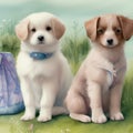 Dynamic Duo - Playful Watercolor Puppy Pair