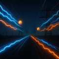 Dynamic Electric Energy Flow in Night Sky with Vibrant Blue and Orange Light Patterns Royalty Free Stock Photo