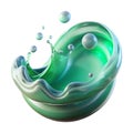 Dynamic emerald liquid splash with spheres and waves, modern abstract render Royalty Free Stock Photo