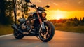 Dynamic And Energetic Black Motorcycle At Sunset