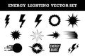 Dynamic energy and lightning bolt vector set with explosive burses and electric icons for design projects Royalty Free Stock Photo