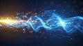 Dynamic energy stream with glowing particles and data connections in blue and gold tones Royalty Free Stock Photo