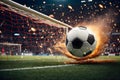 soccer ball is flying into the goal Royalty Free Stock Photo
