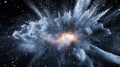 Dynamic explosion of abstract chrome particles in a dark environment at night