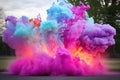 dynamic explosion of neon powder dyes creating a cloud