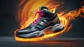 Burning Sneaker: High-Performance Athletic Footwear Royalty Free Stock Photo