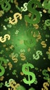 Dynamic Falling Dollar Signs with Green Background Royalty Free Stock Photo