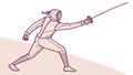Dynamic fencer in a defensive stance, blade poised for counterattack. vector design Generative AI Royalty Free Stock Photo