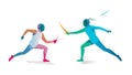 Dynamic Fencers in Duel Vector Illustration, vector design Generative AI Royalty Free Stock Photo