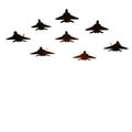 Dynamic Fighter Jet Formation Soars with Glowing Accents in a Dramatic Dark Sky Royalty Free Stock Photo