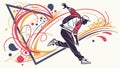 Dynamic Figure Leaping with Abstract Geometric Energy, vector design Generative AI Royalty Free Stock Photo