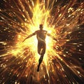A Dynamic Figure Surrounded by Radiant Energy in a Dramatic Burst of Light Royalty Free Stock Photo