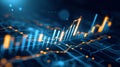 Dynamic financial growth chart with glowing blue and orange elements.