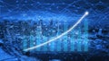 Dynamic Financial Growth Graph Over Urban Landscape with Digital Technology Elements and Data Visualization Effects Royalty Free Stock Photo