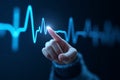 Dynamic finger gesture interacting with digital heartbeat graph virtual space technology concept Royalty Free Stock Photo