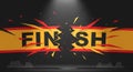 Dynamic finish word graphic with explosive red and yellow rays radiating from bold typography on black background for modern Royalty Free Stock Photo
