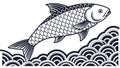Dynamic Fish Over Stylized Japanese Wave Pattern, vector design Generative AI Royalty Free Stock Photo