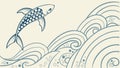 Dynamic Fish in Stylized Ocean Waves Vector, vector design Generative AI Royalty Free Stock Photo