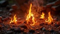 Dynamic Flames Of Bonfires on Rocky Ground Surrounded By Broken Bricks in Dim Lighting Emphasizing Destruction Reconstruction Royalty Free Stock Photo