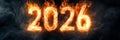 Dynamic Flames and Smoky Backdrop A Bold, Fiery Vision for the Year 2026 Captured in Numbers Royalty Free Stock Photo