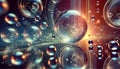Dynamic floating glass orbs with glowing inner cores and refracted light patterns scattered over a reflective surface designed Royalty Free Stock Photo